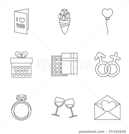 Valentine day equipment icons set, outline style 35392648