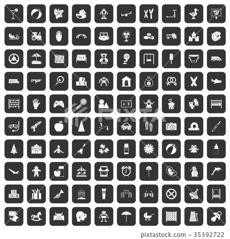 100 childhood icons set black 35392722