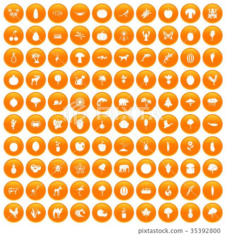 100 live nature icons set orange 35392800