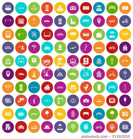 100 city icons set color 35392830