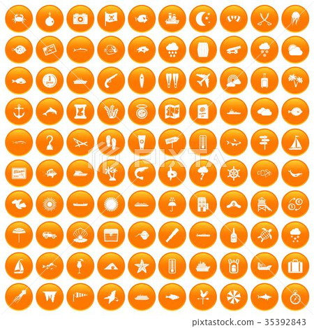 100 marine environment icons set orange 100 marine environment icons set orange 35392843