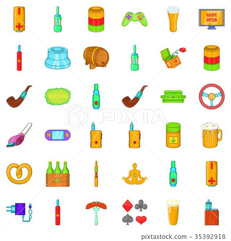 Smoking icons set, cartoon style Smoking icons set, cartoon style 35392918