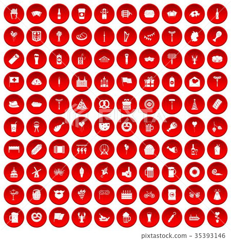 100 beer party icons set red 35393146