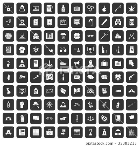 100 crime investigation icons set black - Stock Illustration [35393213 ...
