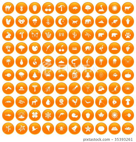 100 nature icons set orange 35393261