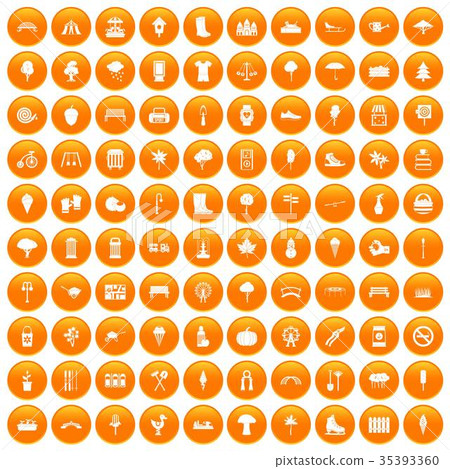 100 park icons set orange 100 park icons set orange 35393360