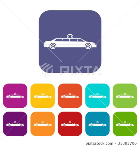 Wedding car decoration icons set 35393700