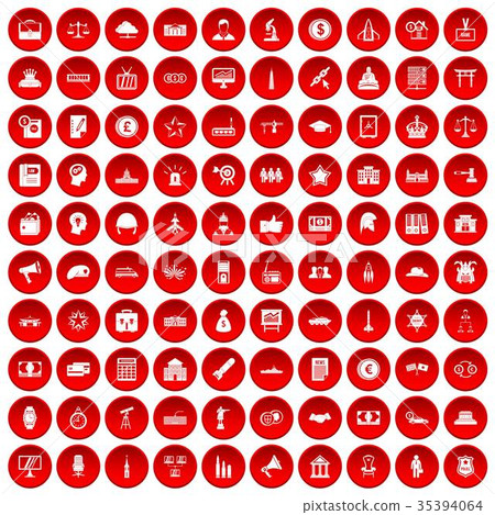 100 government icons set red 35394064