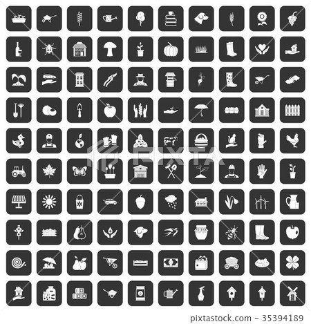 100 farm icons set black 35394189