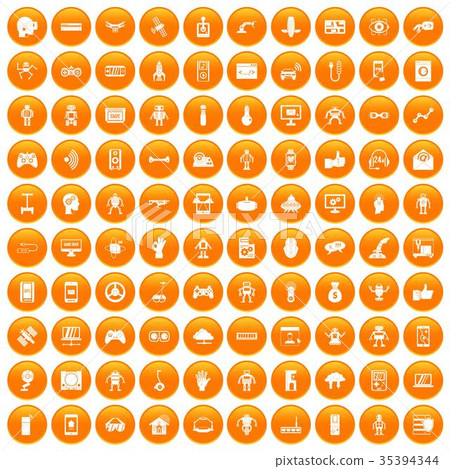 100 robot icons set orange 35394344