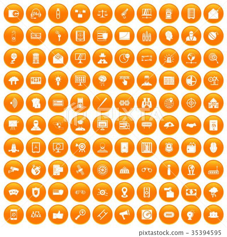 100 security icons set orange 35394595