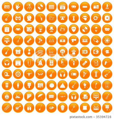 100 show business icons set orange 35394728