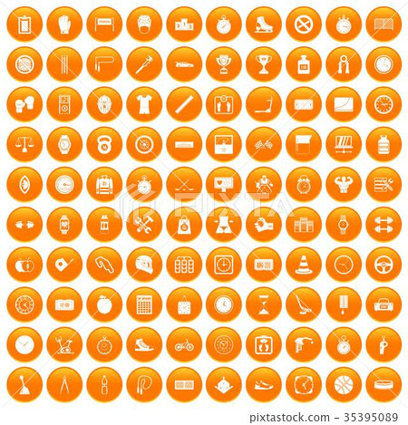 100 stopwatch icons set orange 35395089