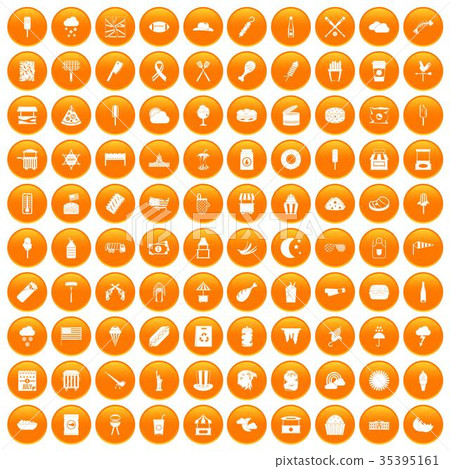 100 street food icons set orange 35395161