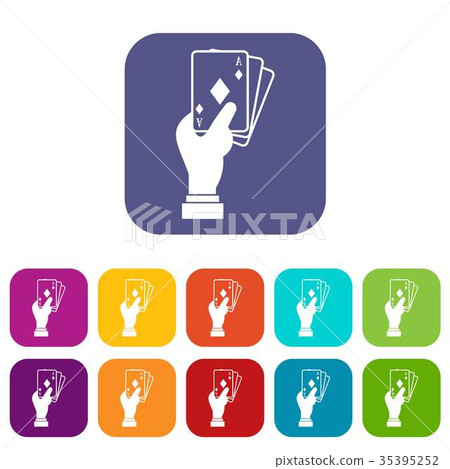 Hand holding playing cards icons set Hand holding playing cards icons set 35395252