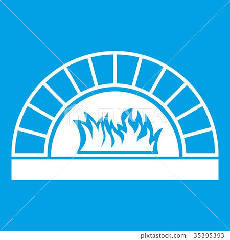 Pizza oven with fire icon white Pizza oven with fire icon white 35395393