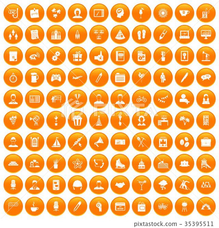 100 team building icons set orange 35395511