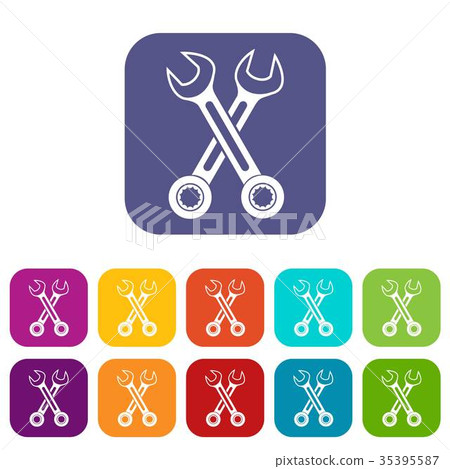 Crossed spanners icons set Crossed spanners icons set 35395587