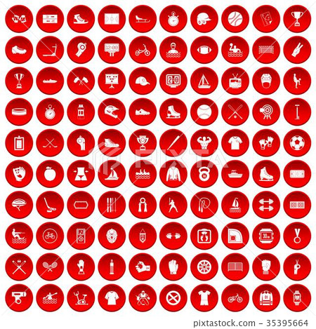 100 sport team icons set red 35395664