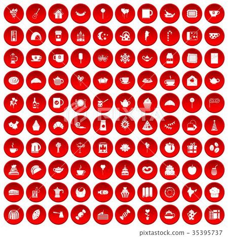 100 tea party icons set red 100 tea party icons set red 35395737