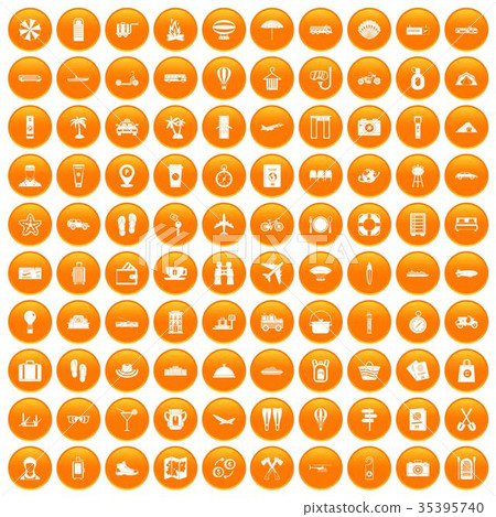100 travel time icons set orange 100 travel time icons set orange 35395740