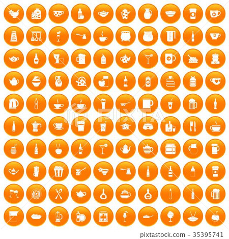 100 utensil icons set orange 100 utensil icons set orange 35395741
