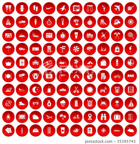 100 tourist trip icons set red 100 tourist trip icons set red 35395743