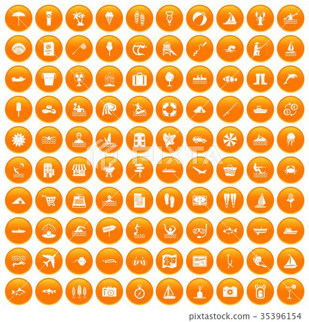 100 water recreation icons set orange 35396154