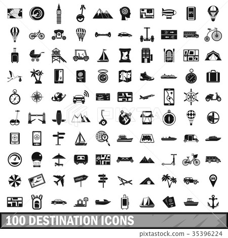 100 destination icons set, simple style 35396224