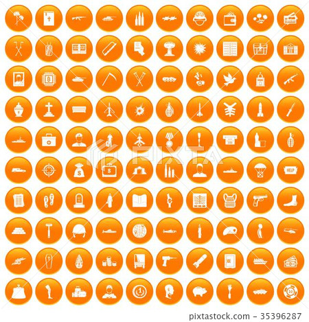 100 war crimes icons set orange 35396287