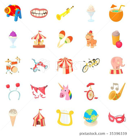 Circus performance icons set, cartoon style Circus performance icons set, cartoon style 35396339