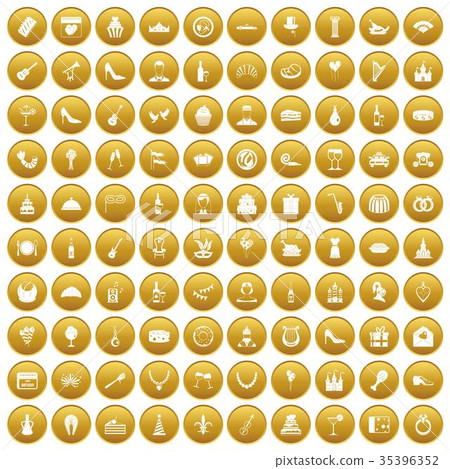100 banquet icons set gold 35396352