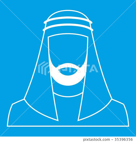 Arabic man in traditional muslim hat icon white 35396356
