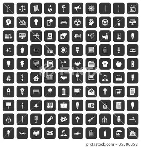 100 lamp icons set black 35396358