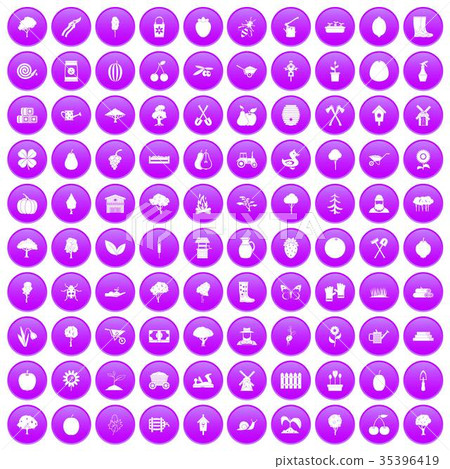 100 agriculture icons set purple 35396419