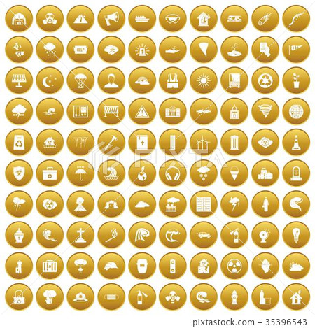 100 disaster icons set gold 35396543