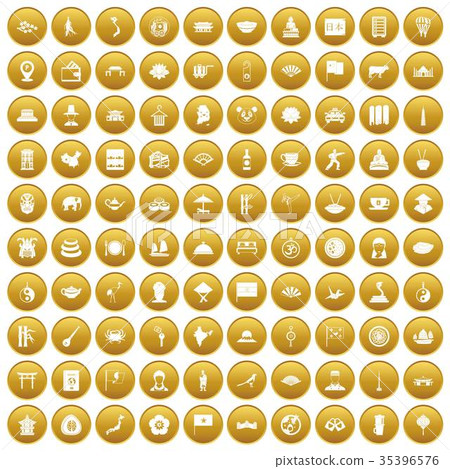 100 dish icons set gold 35396576