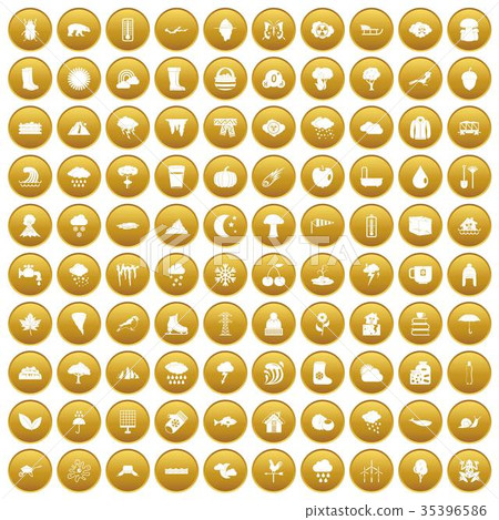 100 clouds icons set gold 35396586