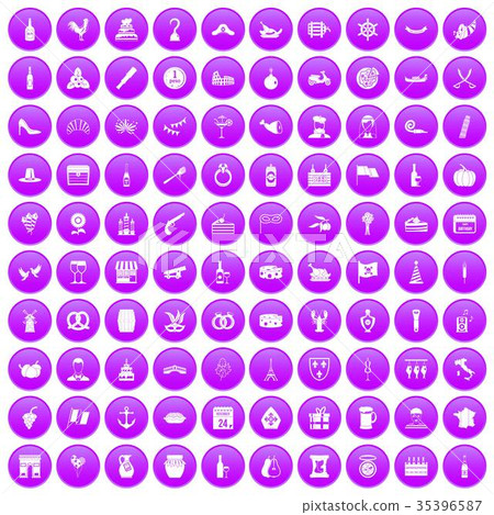 100 alcohol icons set purple 35396587