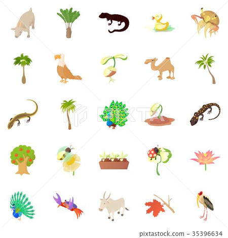 Animals and plants icons set, cartoon style Animals and plants icons set, cartoon style 35396634