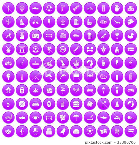 100 ball icons set purple 35396706