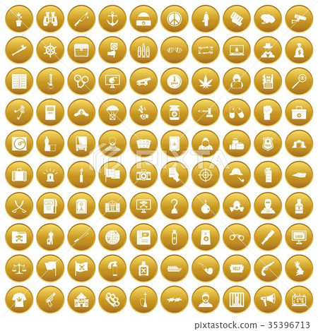 100 crime investigation icons set gold 35396713