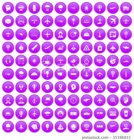 100 aviation icons set purple 100 aviation icons set purple 35396831