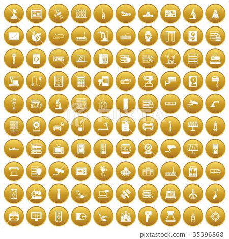100 hardware icons set gold 35396868