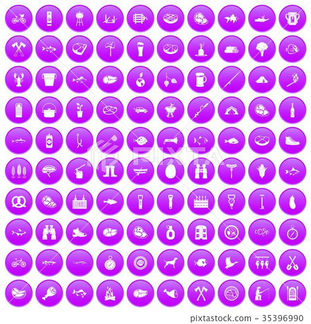 100 BBQ icons set purple 35396990
