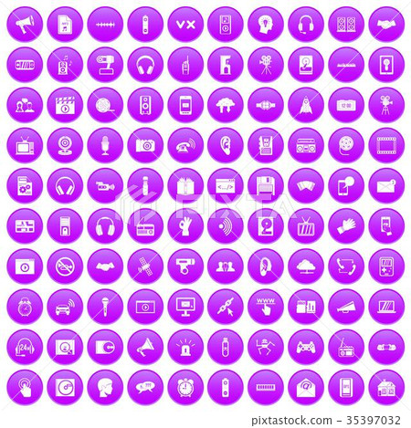 100 audio icons set purple 35397032