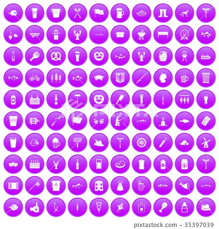 100 beer icons set purple 35397039