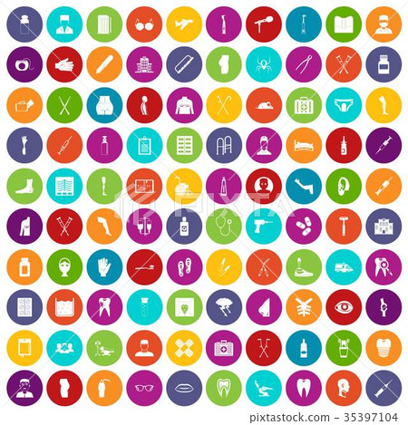 100 medical care icons set color 35397104