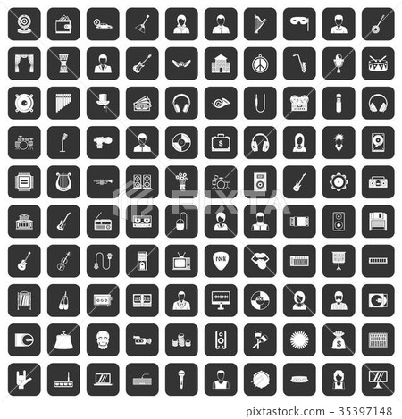 100 music icons set black 100 music icons set black 35397148