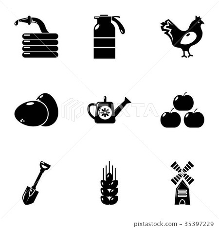 Village farm icons set, simple style - Stock Illustration [35397229 ...